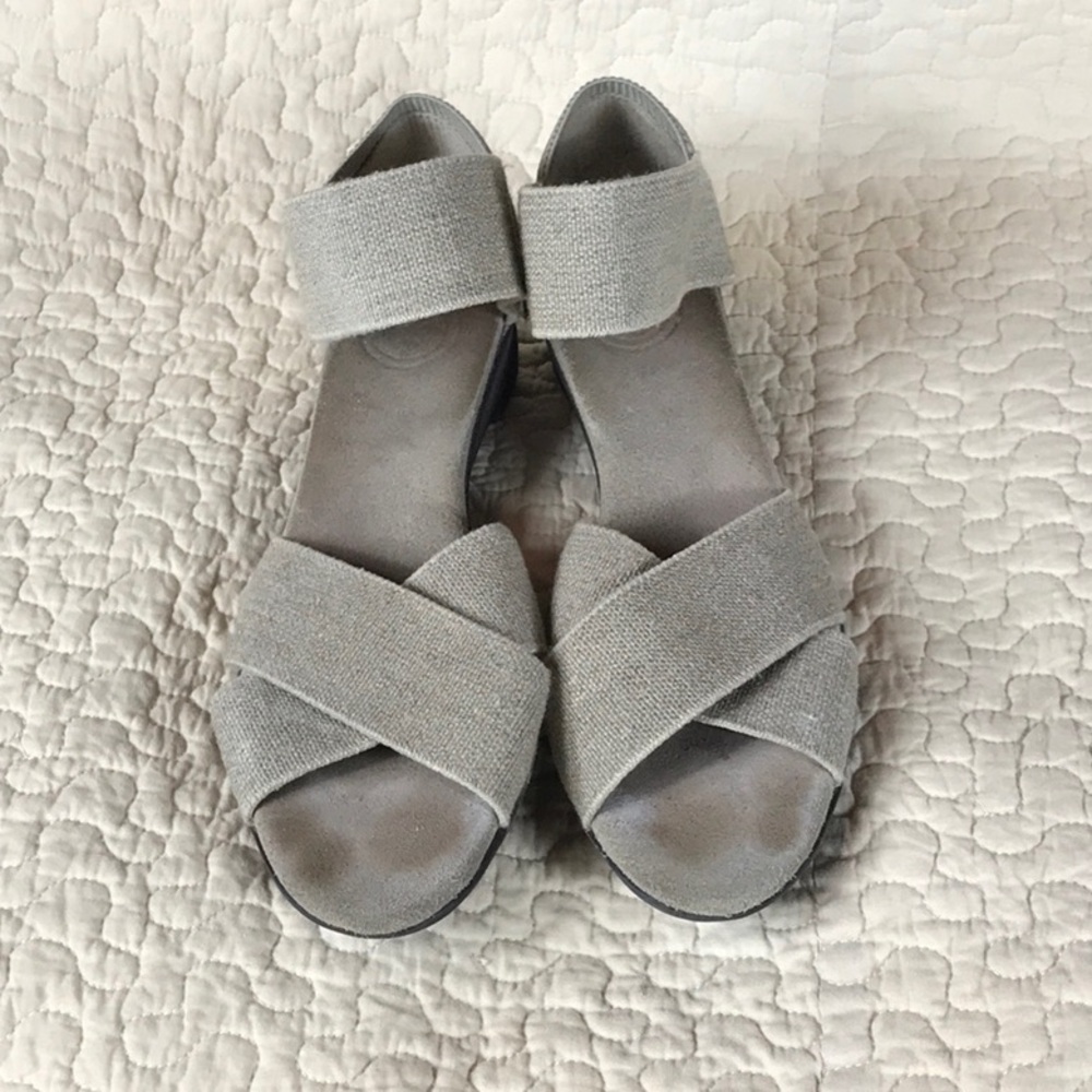 Charleston Shoe Co khaki slight wedge heel, gently worn.